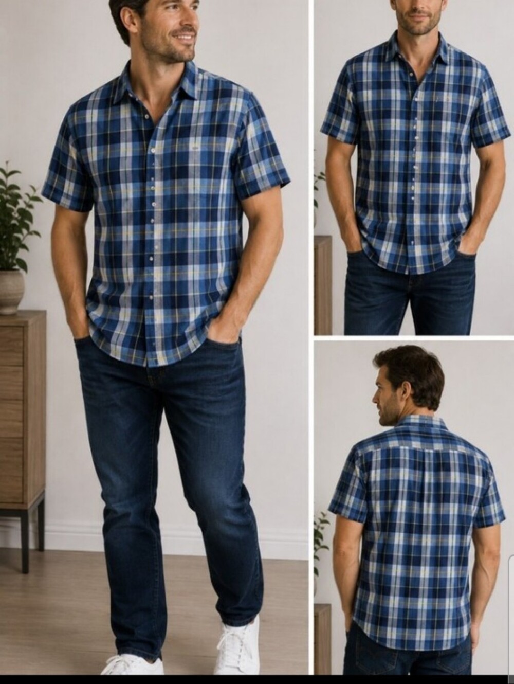 Tommy Hilfiger Blue Plaid Short-Sleeve Button-Down Shirt
